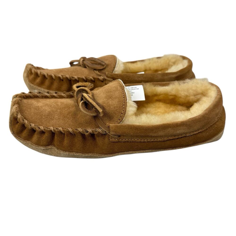 LL BEAN Slippers Kids 3 Brown Suede Shearling Lined Wicked Good Moc